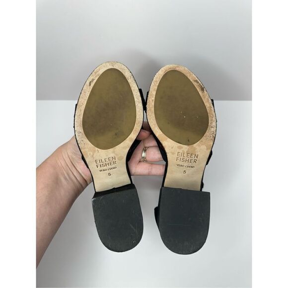 Eileen Fisher Sandals Womens Size 5 Black Suede Leather Open Toe Block Heel - Picture 10 of 10